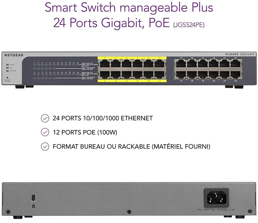 Netgear Switch Administrable Netgear GS108E 8 Ports Gigabit - Prix pas cher
