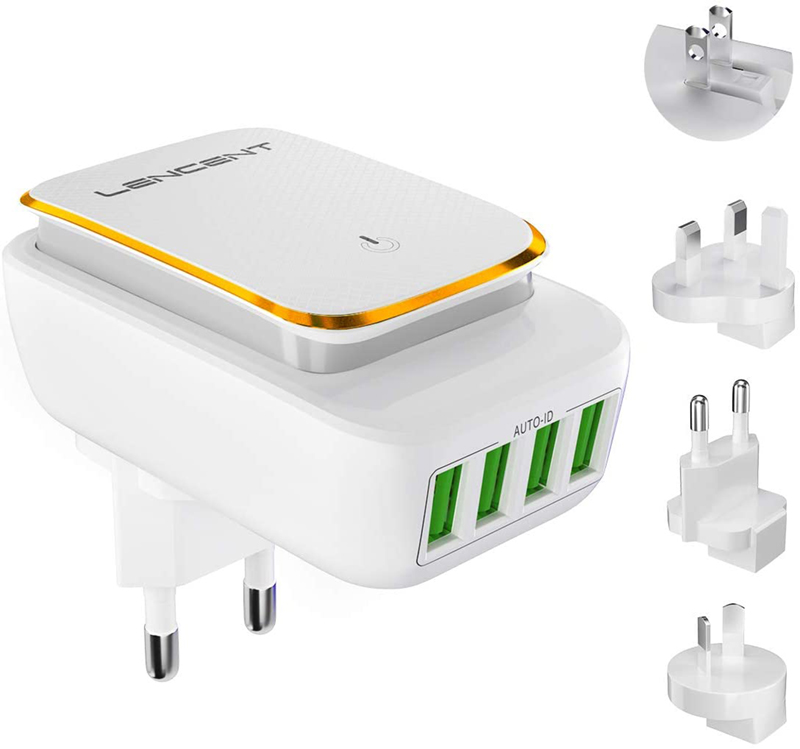 Test - LENCENT Chargeur USB Multiple et Veilleuse LED, 4 Ports Prise USB Secteur Internationale