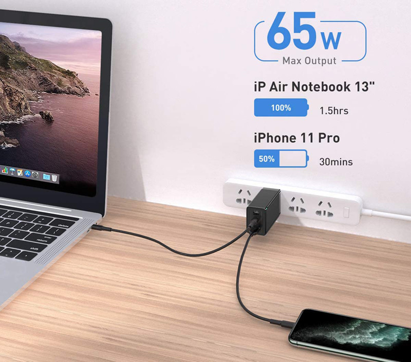 avis - Baseus USB C Chargeur Rapide Secteur PD 65W Gan Tech Power Delivery