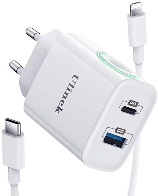 test - Ulinek 20W Chargeur Rapide iPhone 2 Ports USB C & A avec 2m Câble MFi USB C vers Lightning